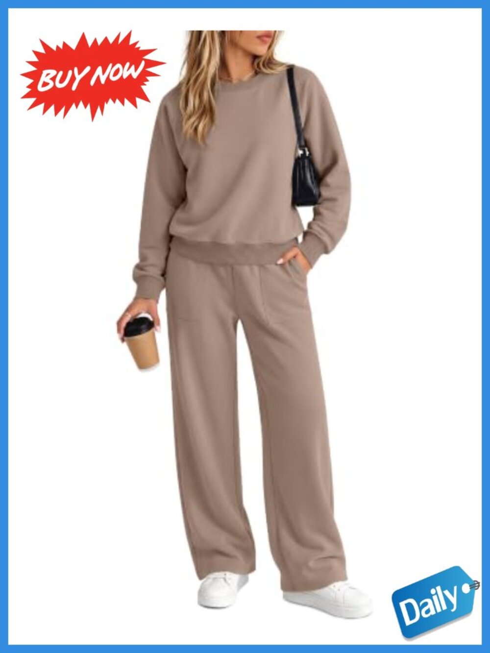 JoyMotion Women's 2 Piece Lounge Set Sweatsuit Crewneck Wide Leg Pants